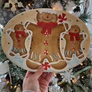 Vintage‎ Serving Plate Gingerbread Cookie Platter Oval Ceramic Christmas Dish
